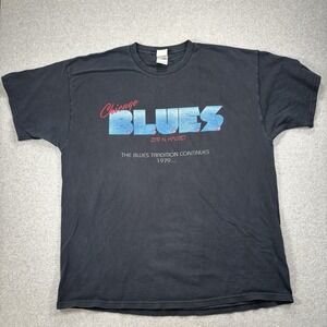 Vintage 90s Black  Chicago Blues Jazz T-Shirt Music Size 2XL Tee